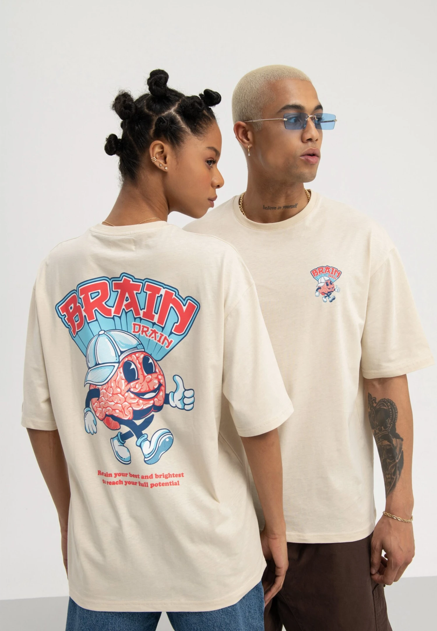 YOURTURN Unisex - T-Shirt Print - Beige - Afbeelding 3