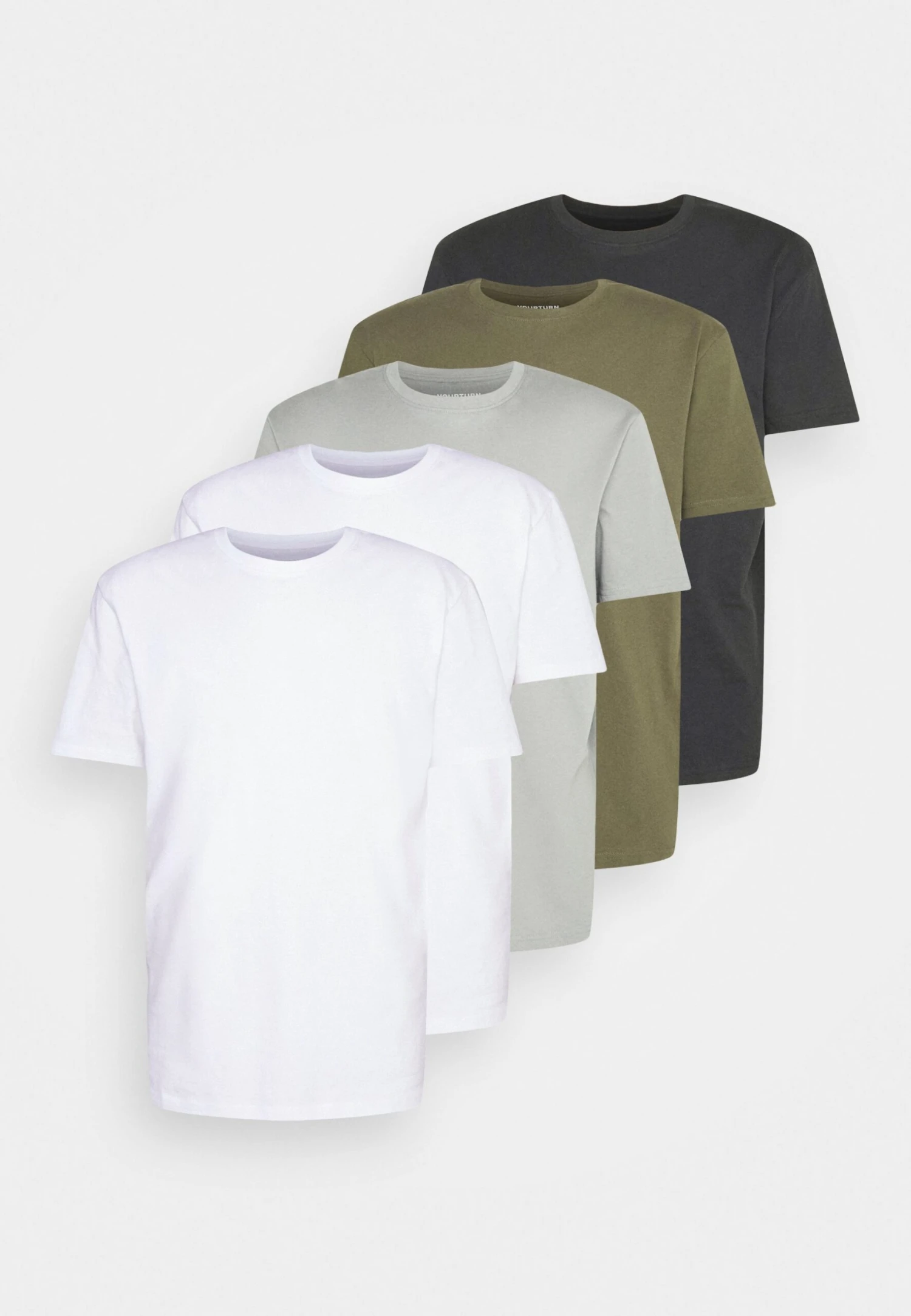YOURTURN Unisex 5 Pack - T-Shirt Basic - White/Olive /Black - Afbeelding 7